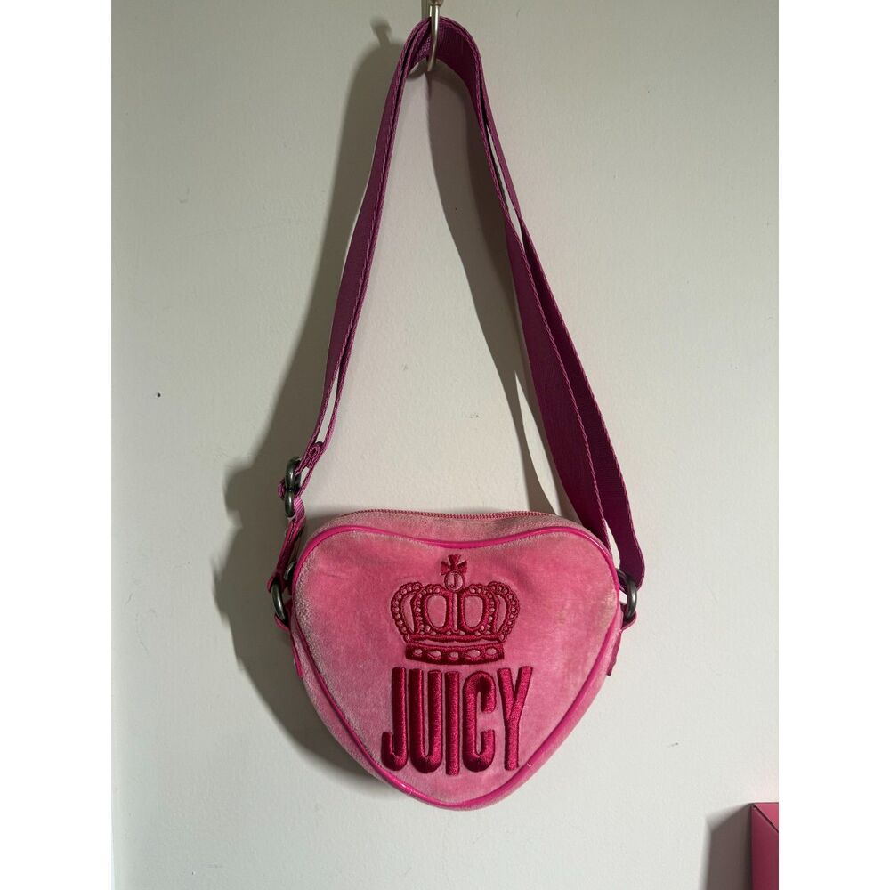 Y2K Vintage Juicy Couture Hot Pink Heart Shaped Small Crossbody Bag